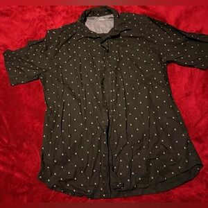 Black Button-Up Cotton Shirt with Boat Pattern size 2XL